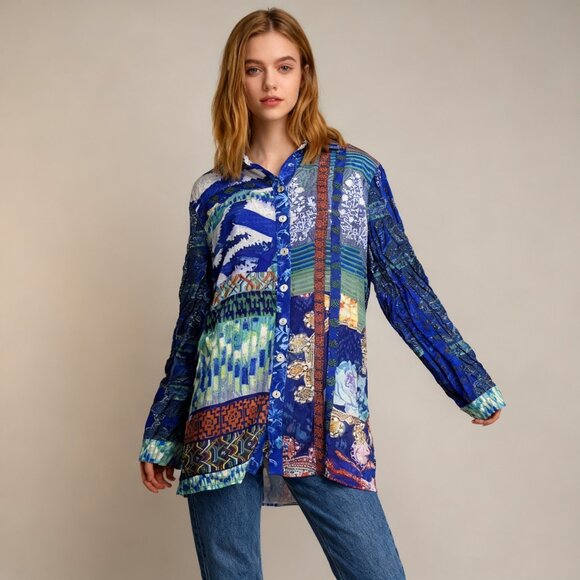 NWOT John Mark Floral Long Sleeve Button-Down Top Blouse Shirt Size L - Picture 1 of 13